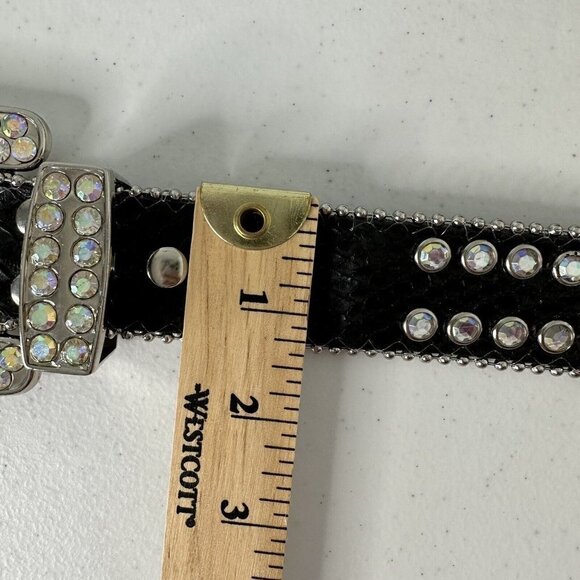 Nocona Black Leather Belt Crystal Rhinestone Aurora Borealis M/L - Picture 14 of 15